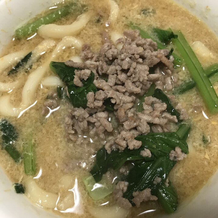 小松菜とひき肉の卵のうどん